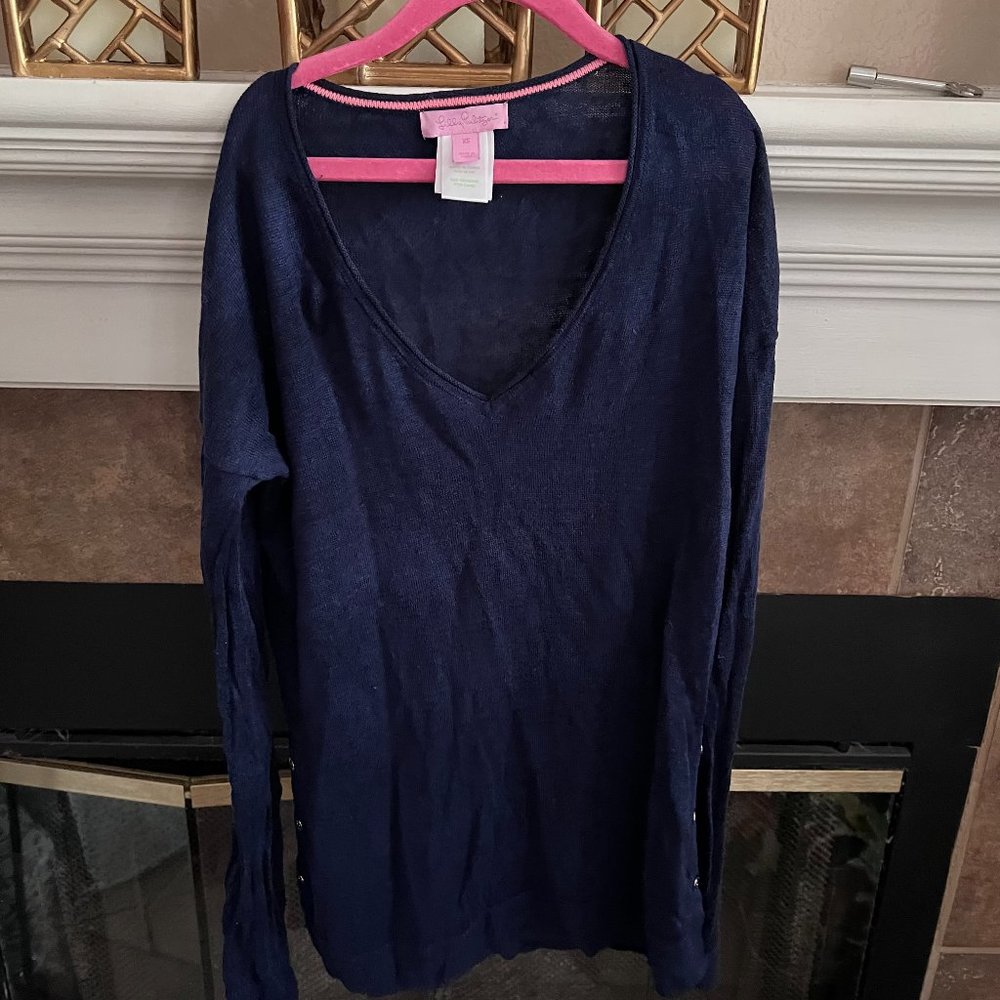 XS Lilly Pulitzer Navy Sweater with Gold Button Detail